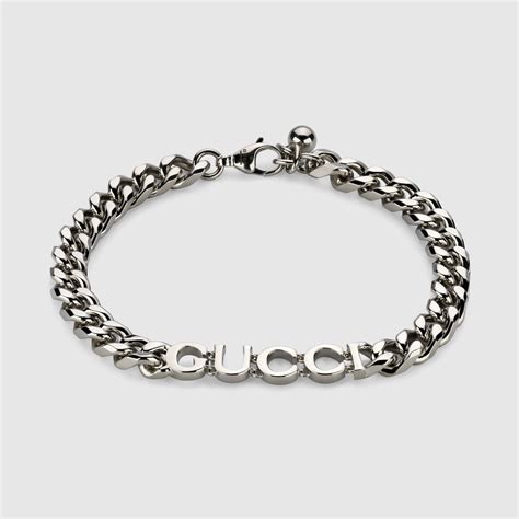 Chain bracelet with Gucci script in palladium metal 